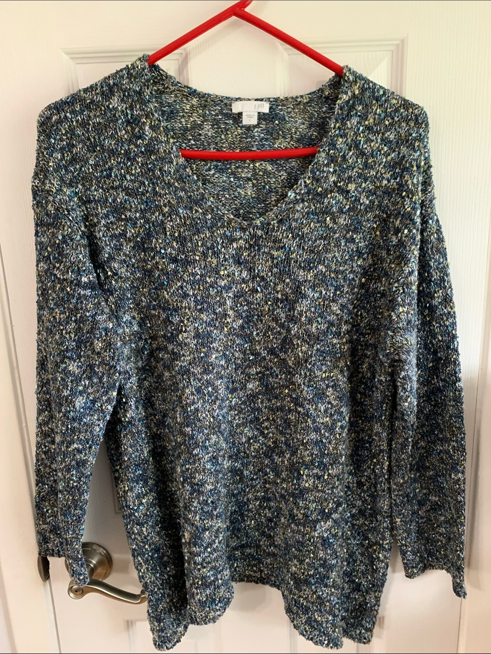 J. Jill Blue and Green Marled V-Neck Sweater